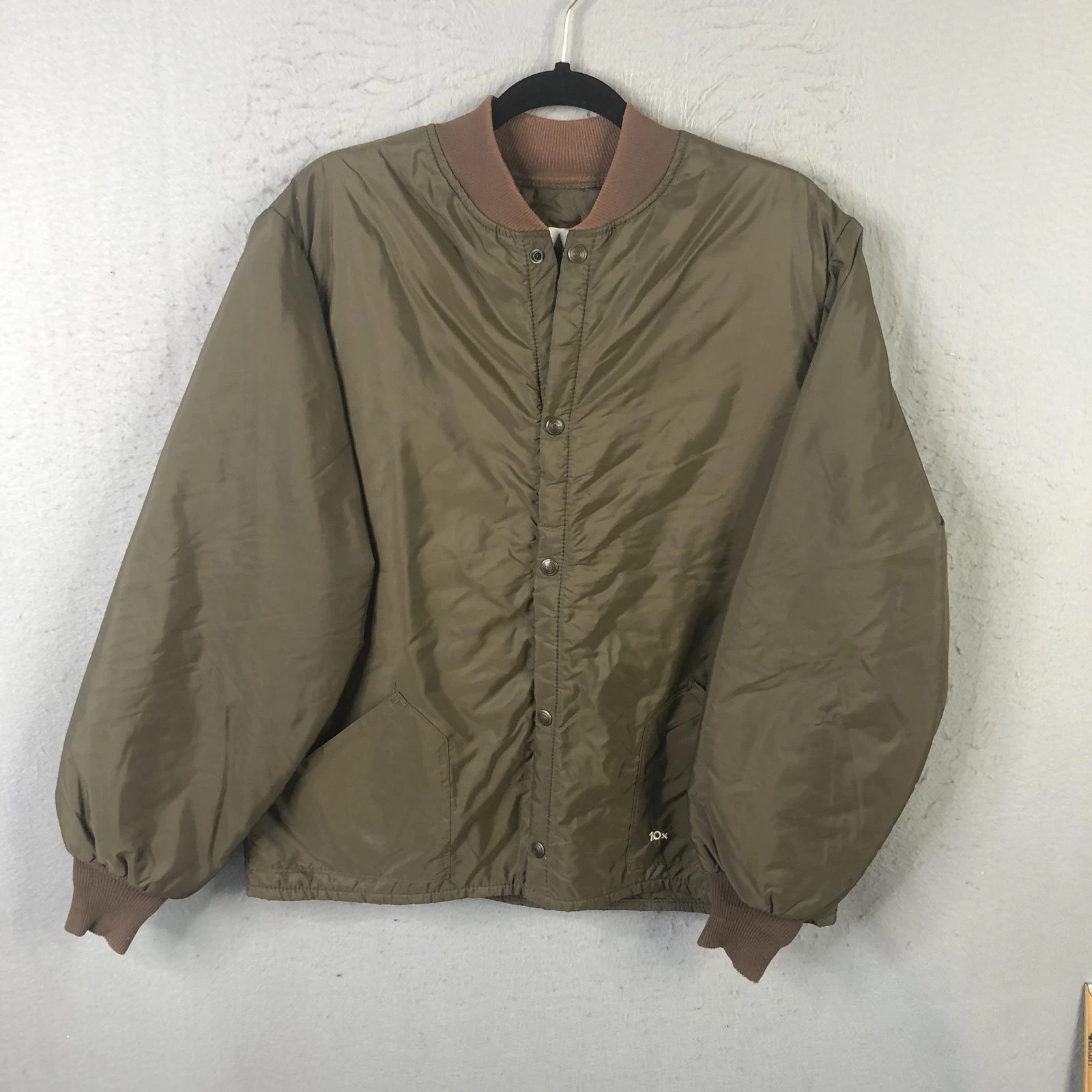 10X Jacket Mens Large Olive Green Thinsulate Insulated Bomber Snap Front Hunting