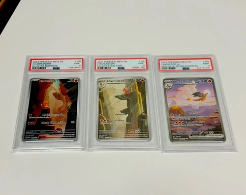 Pokemon MEW EN 151 Charizard 199/165 Set w Charmander 168 & Charmeleon 169 PSA 9