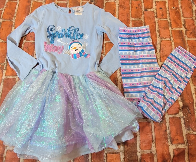 Counting Daisies Girls Christmas Snowman Set Sz  6 Tutu Dress Leggings sparkle