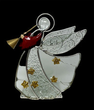 International Silver Co. Stained Glass Angel & Horn Tealight Holder Christmas