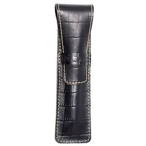 DiLoro Single Pen Case Holder Sleeve Thick Buffalo Full Grain Leather Dark Tan 