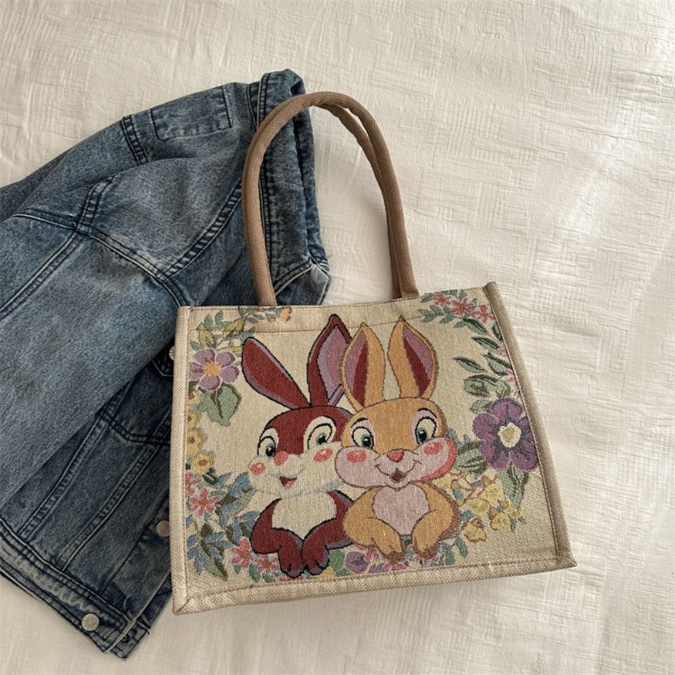 Ethnic Style Cartoon Tote Bag Retro Travel Handbag Embroidered Shoulder