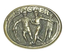 VINTAGE WORLD CUP SOCCER BRASS BELT BUCKLE, THE GREAT AMERICAN BELT CO.