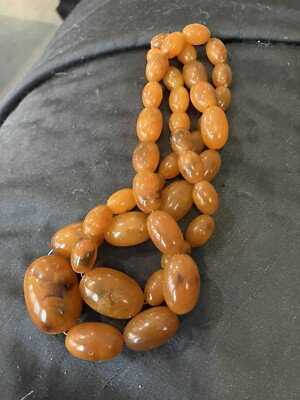 Estate Egg Yolk Butterscotch Amber Oval Graduated Bead Necklace 53g