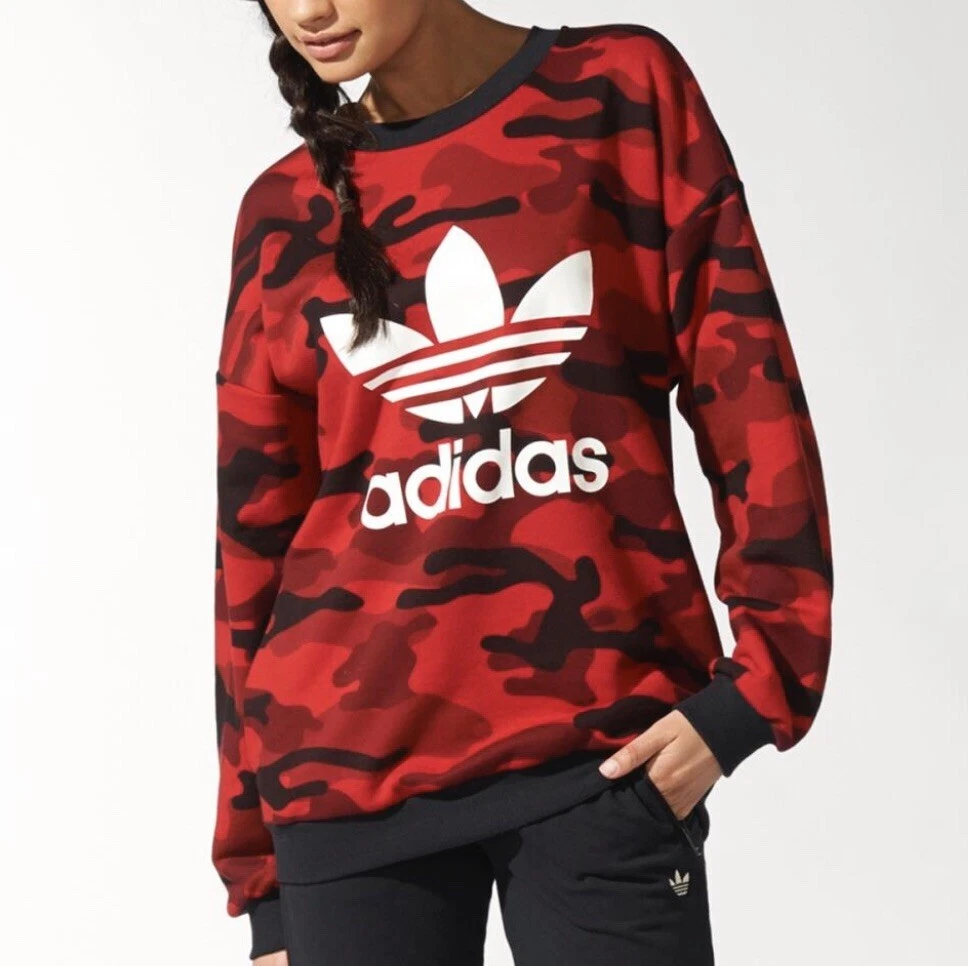NWT Adidas Originals Red Clash Camo Crew Neck XL Sweatshirt Pullover Sweater