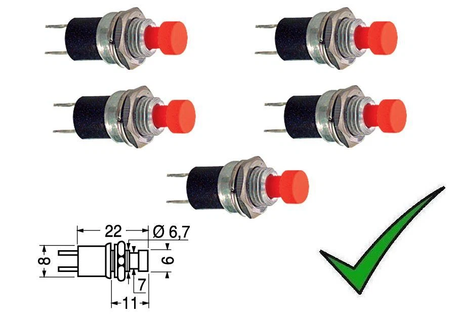 WTTELETTRONICA 5pz Pulsante da pannello miniatura normalmente chiuso NC rotondo ROSSO
