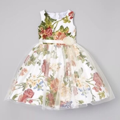Weiß und grün Blumen Tüll besondere Anlässe A-Linie Dess. Alter 1 - 2 Jahre. 