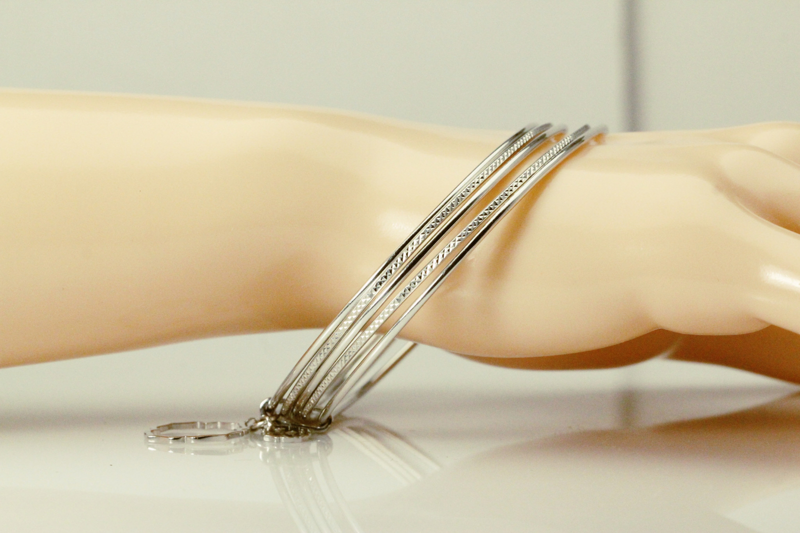 Sterling Silver 925 Five Thin Stacked Bangle Brac… - image 1