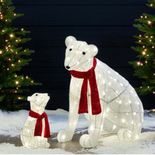 2 Piece Polar Bear Family LED Clear Lights Outdoor Christmas Holiday D cor