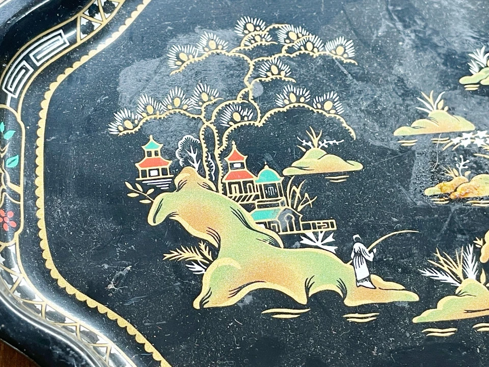 VINTAGE WORCESTER WARE TRAY - METAL ENAMEL CHINESE ORIENTAL DINNER SERVING - Image 3 of 4