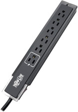 6 Outlet Surge Protector Power Strip, Black, 6Ft Cord, Tel/Fax/Modem Protection,