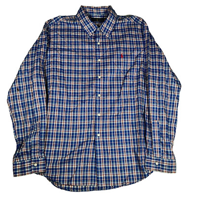 Ralph Lauren Long Sleeve Button Shirt Mens 2XLarge XXL Blue Plaid