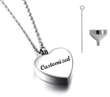 Personalized Heart Urn Necklace for Ash cremation Gift keepsakes Fill kit