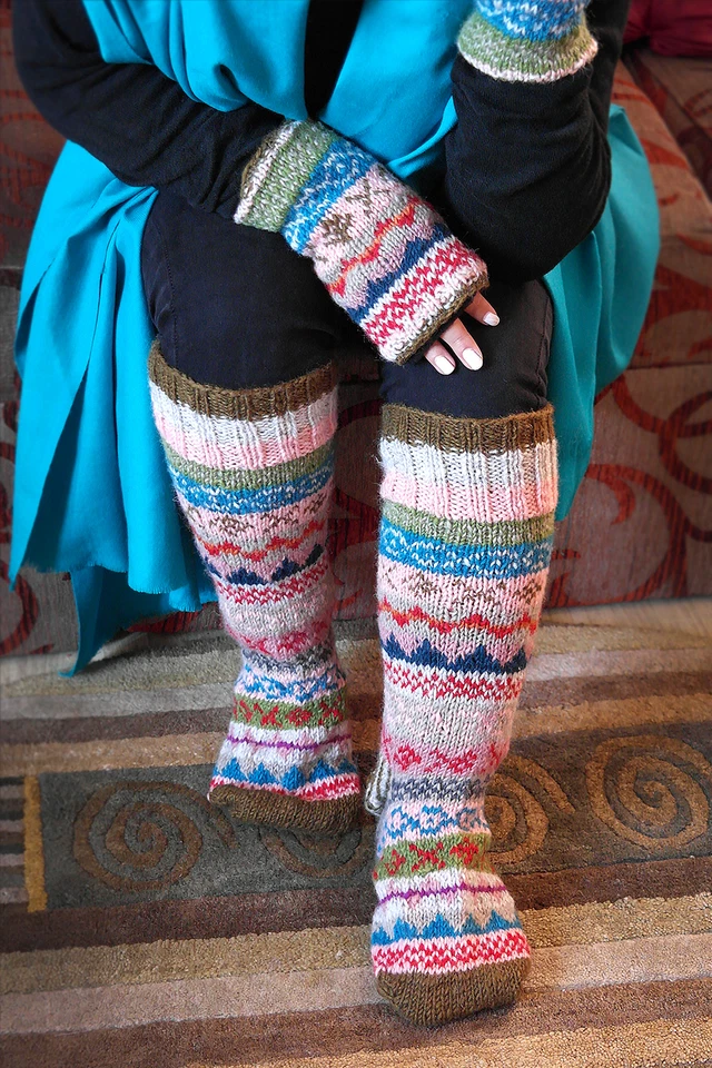 Calentadores de manos de lana verde oliva, rosa mezclado color ganchillo a mano Foto 2 de 3