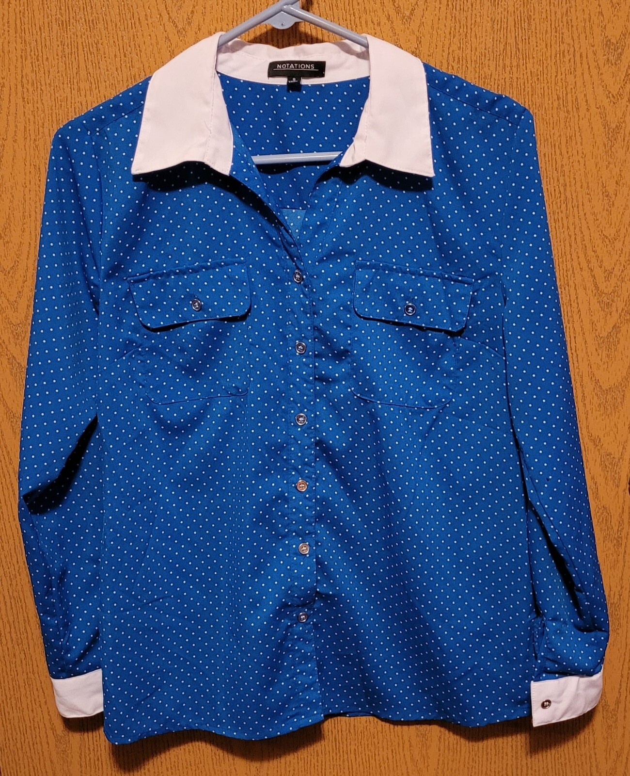 Notations Button Down Long Sleeve Blue W/ White D… - image 1