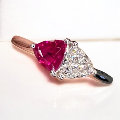 Certified 2.80 Ct Red Ruby & Diamond Lab Created Women Trilogy Ring 950 Platinum