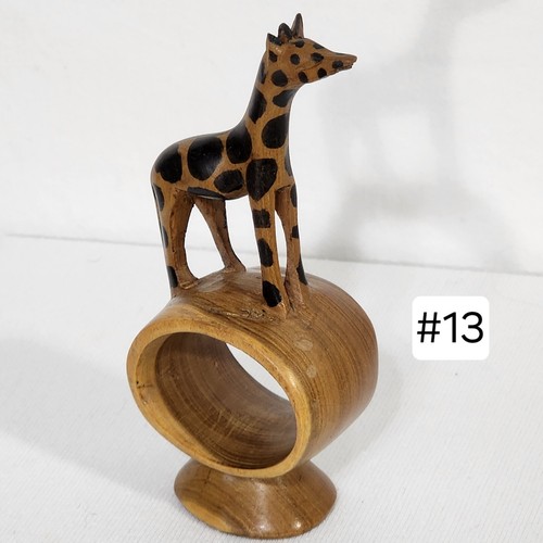 12 Hand Carved Kenya Wooden Napkin Rings Footed Safari Wildlife Animals Tribal - Picture 19 of 21