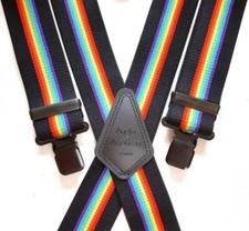 Mens Braces Heavy Duty 1.5" or 2" Rainbow Work Trade Motorbike Black Clips