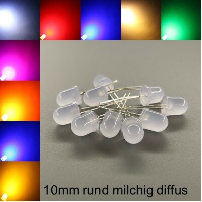 10mm LEDs milchig diffus alle Farben inkl. Widerstände Leuchtdioden LED 10 mm
