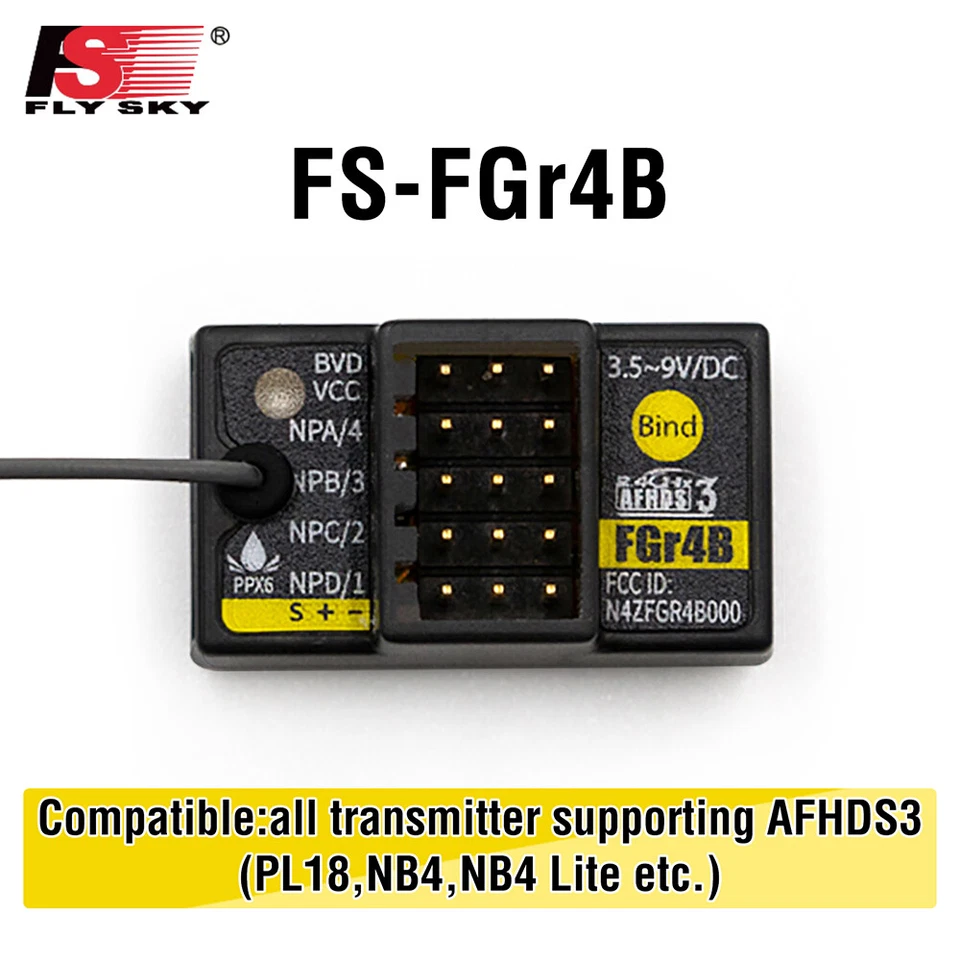 FlySky FGr4B 2.4G 4CH Receiver PWM/PPM/i-bus/S.BUS for PL18 NB4 Lite Transmitter - Image 2 of 4