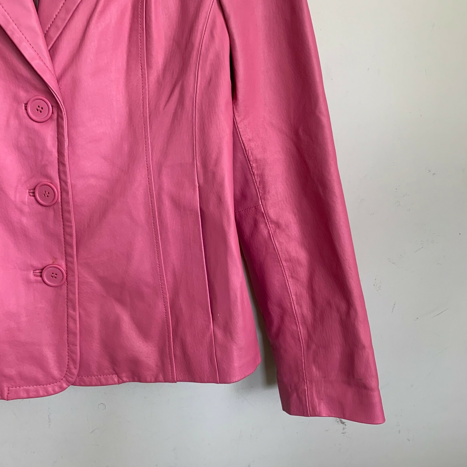 Dialogue Jacket Pink Leather Collared Buttons Poc… - image 6