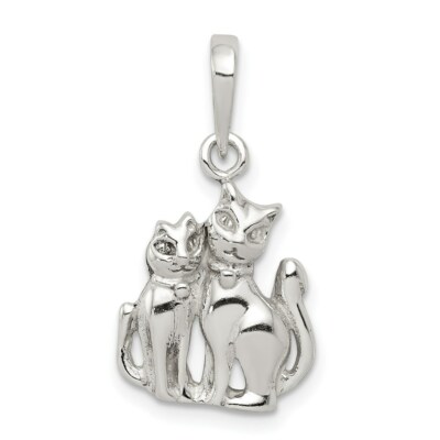 Sterling Silver Smiling Cuddling Cats Kittens Charm Pendant 0.71''