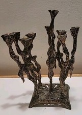 Vintage Brass Hanukkah Menorah Candelabra Weinberg Brutalist Candlestick Israel