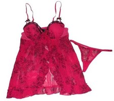 Apt. 9 Women's Swiss Dot Rose Babydoll and G-String Set Small NWT
