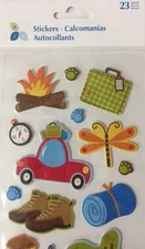 CAMPING Puffy ICON Dimensional Stickers(23pc)atd•Tent•Campfire•Trees •Outdoors••