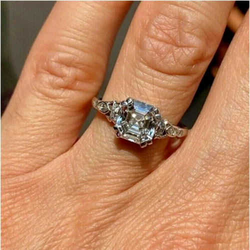 3.25Ct Asscher Cut Lab-Created Diamond Engagement Wedding 14k White Gold FN Ring - Image 3 of 4