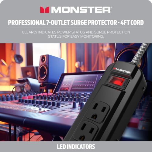 Monster 8000 Pro MI 7-Outlet Surge Protector Power Strip, 1350 Joule, 4 ft Cord - Picture 4 of 11