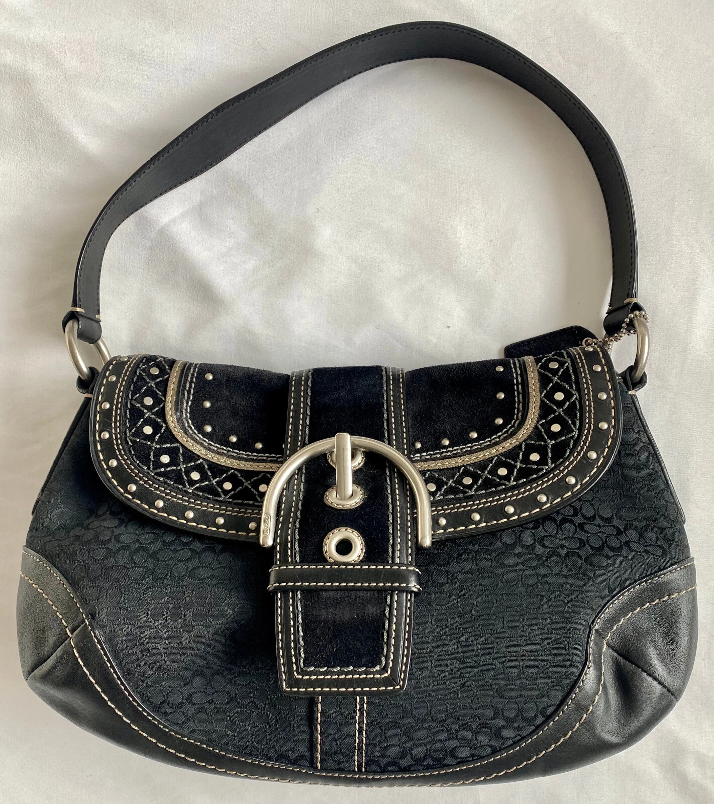 Borsa Coach Soho nera jacquard pelle scamosciata borchie hobo F11517 IN OTTIME CONDIZIONI!