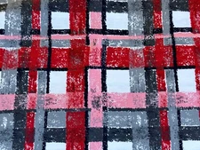 1950’s Juicy Plaid Mid Century Checkered Geometric Barkcloth Era Vintage Fabric