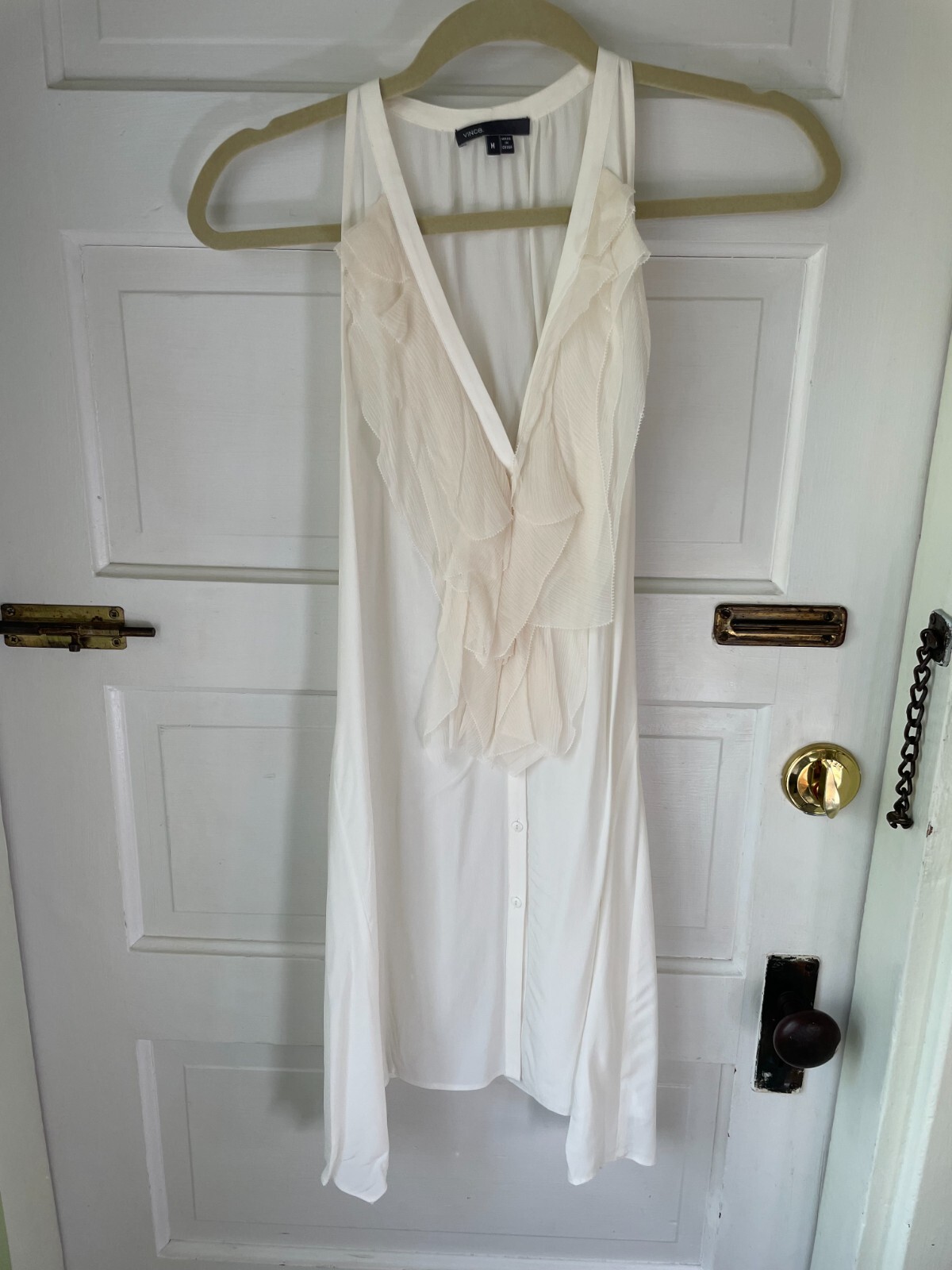 Vince silk white ruffle button down sleeveless bl… - image 1