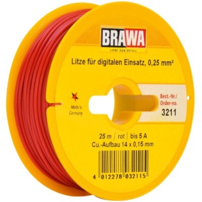 Brawa 3211 Litze, 0,25mm², rot, 25m Alle + Neu