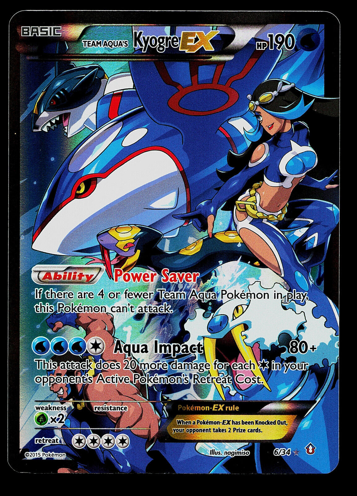 Pokemon Card - Team Aqua's Kyogre EX Double Crisis 6/34 Ultra Rare Full Art Holo