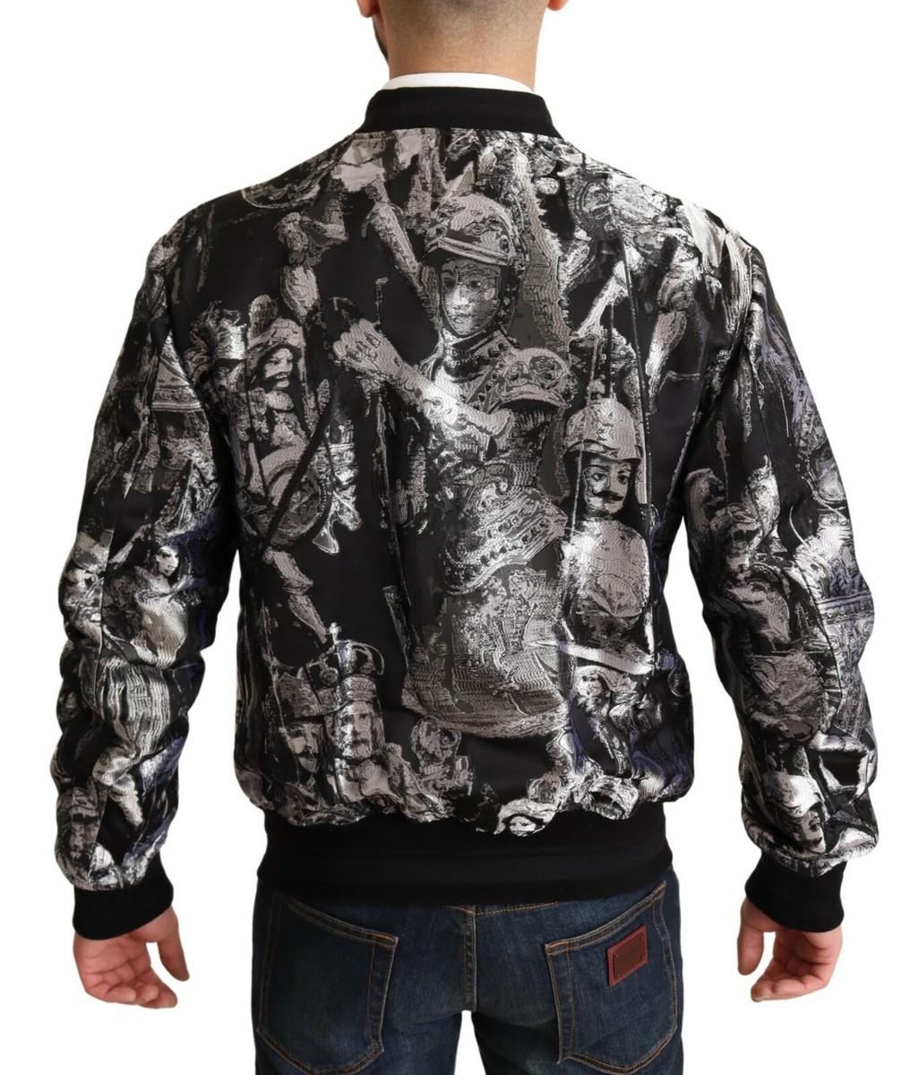 DOLCE & GABBANA Jacket Black Silver Puppi Motive Bomber Coat IT50