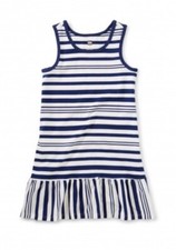 NWT Tea Collection Girls Stripe Tank Ruffle Dress Navy Boho Crew Cover Up 6