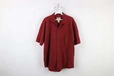 Vtg 90s Woolrich Mens Large Heavy Cotton Ribbed Knit Short Sleeve Button Shirt