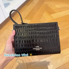 NWT COACH Slim Crossbody Bag CAT22 Silver/Black Crocodile Embossed Leather