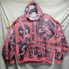 NWT Marvel Deadpool Graphic All Over Print Sweater Hoodie Men's 2XL Pink Jacket