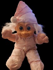 Russ Plush Nighttime Troll In Pj's  Cap Flap On Back Opens 13" Blue Eye Vintage
