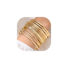 12Pcs Gold Bangle Bracelets Set for Women Boho Multi Layer Stack Textured Bracel