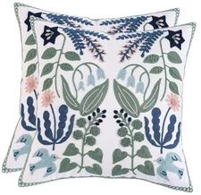  Flower Embroidered Throw 16" x 16" (Pack of 2) Green Leaves With Swallows