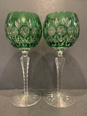 2 DYNASTY by Godinger Green Crystal Wine Glasses 7 3/4''