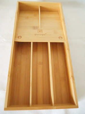 Guiogc Bamboo Silverware Tray Drawer Organizer 5 Compartments 15'' x 7'' Unused
