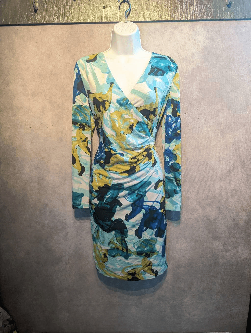 Calvin Klein faux wrap floral watercolor knee length dress size