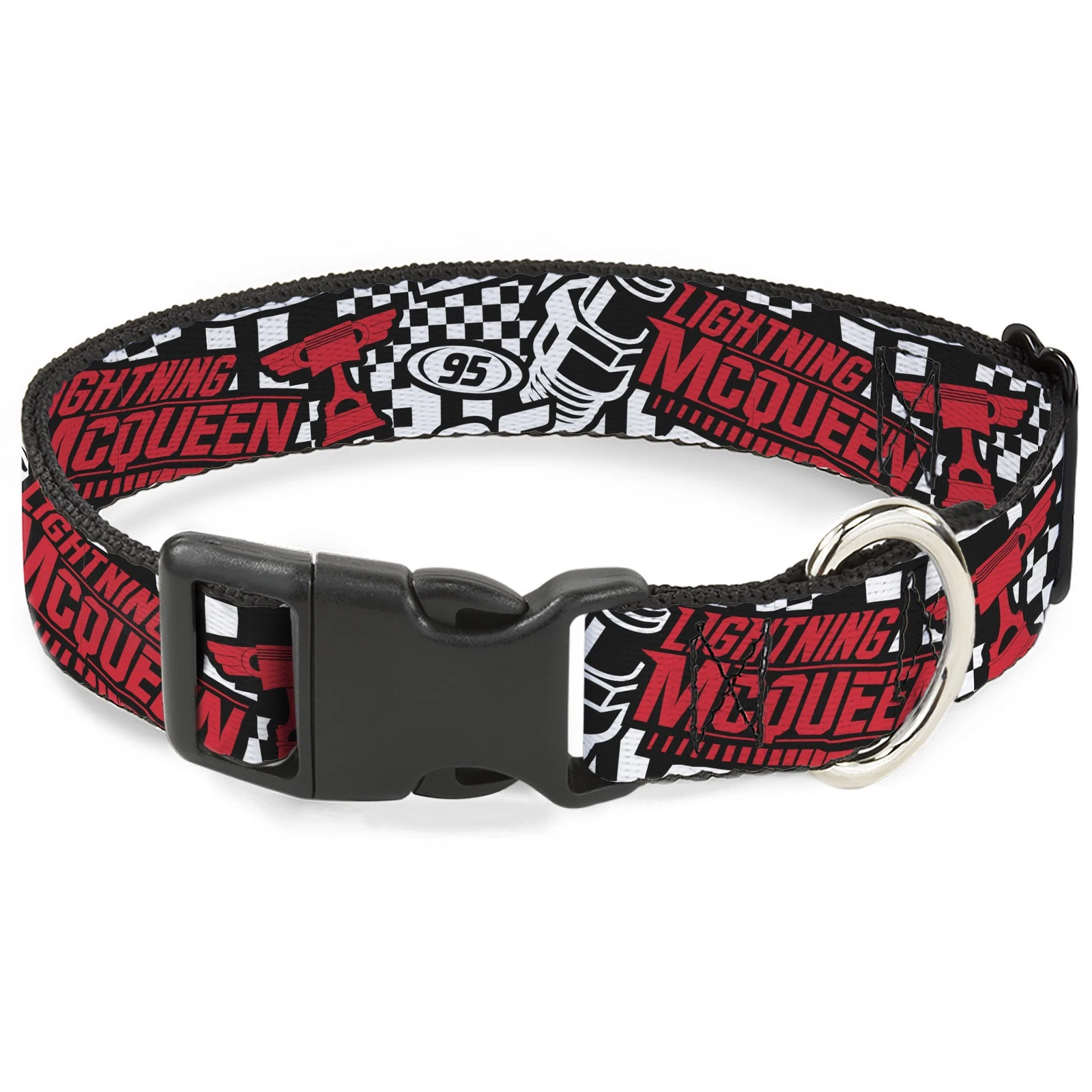 Plastic Clip Collar Cars Lightning McQueen Racing Collage White/Black/Red Large