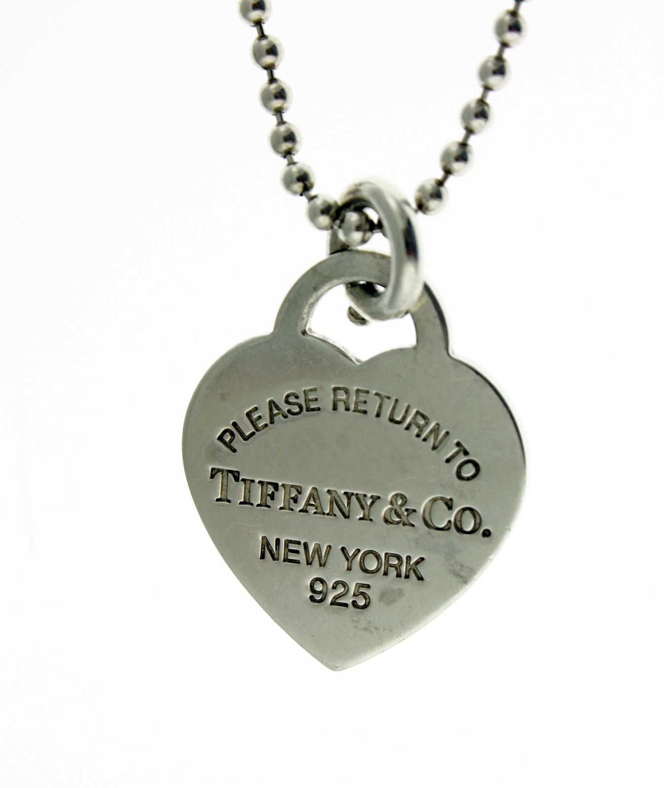 Return To Tiffany & Co 925 Sterling Silver Heart Tag Pendant Beaded Necklace 18"