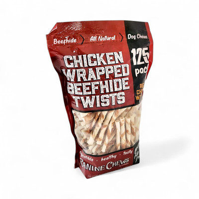 Canine Chews Chicken-Wrapped Rawhide Treat Chews for Dogs, 125 Count